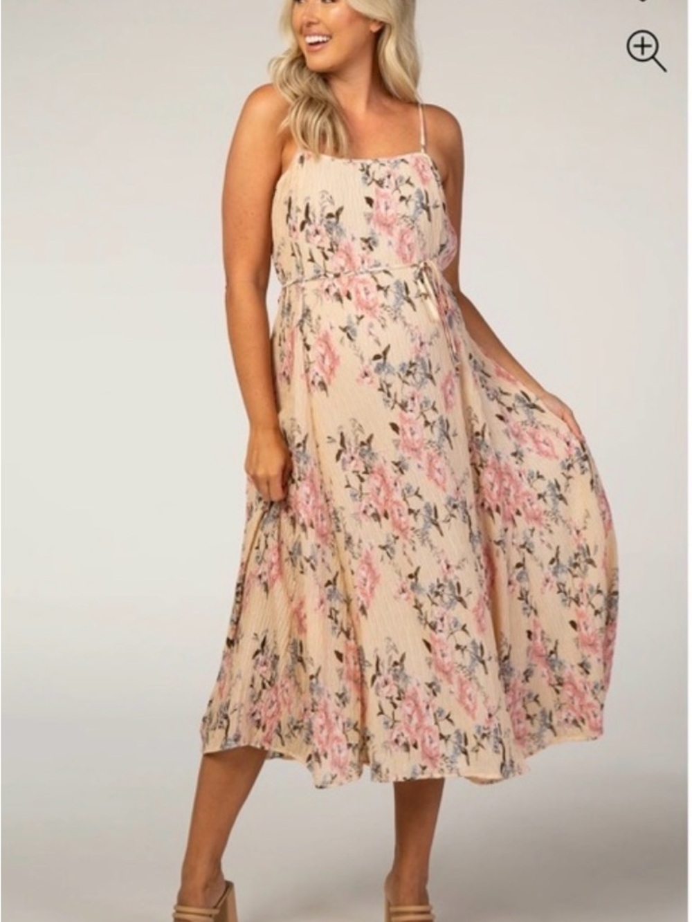 lovestitch Cream Midi Dress with Pink Floral Print